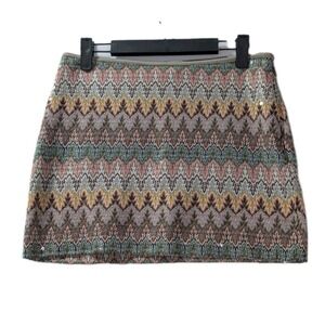 Express Y2K Jacquard Mini Skirt XS Multicolor Metallic Zigzag Sequin Detail